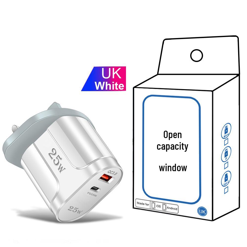 QC3.0+PD 25W High-Power Fast Charger with EU, US, UK Plug Options