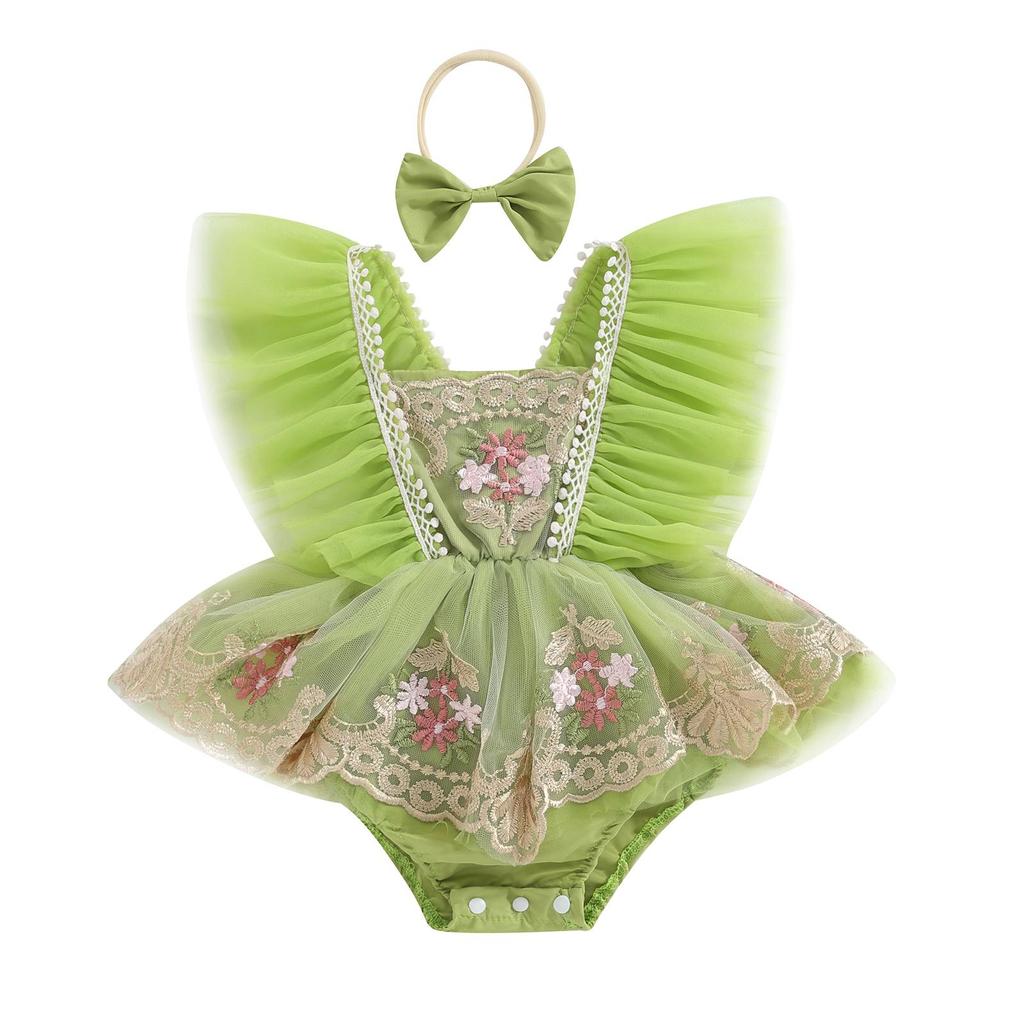 Наряд для новорожденных девочек 3, 6, 12, 18, 24 месяцев, тюлевой комбинезон с цветочной вышивкой и рукавами-крылышками, платье в стиле пэчворк с бантом, летняя одежда