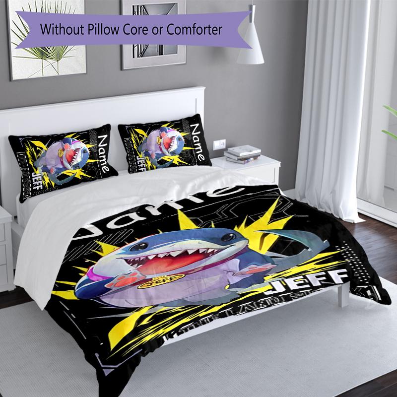 3pcs Custom Name Jeff the Land Shark Set,Includes 1 Duvet Cover and 2 Pillowcases,All-season Bedroom Decor