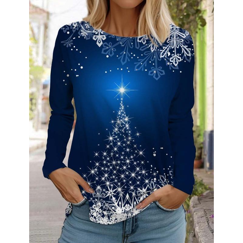 Рождественская снежинка женская футболка с длинными рукавами и круглым вырезом осенняя новая модная одежда с изображением лося праздничная модная футболка для вечеринок топы
