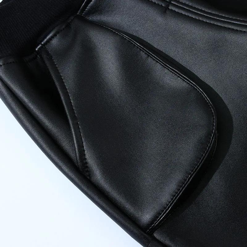 Детские кожаные штаны осень-зима плюс бархат утолщенные теплые и ветрозащитные кожаные штаны водонепроницаемые детские штаны на шнурке