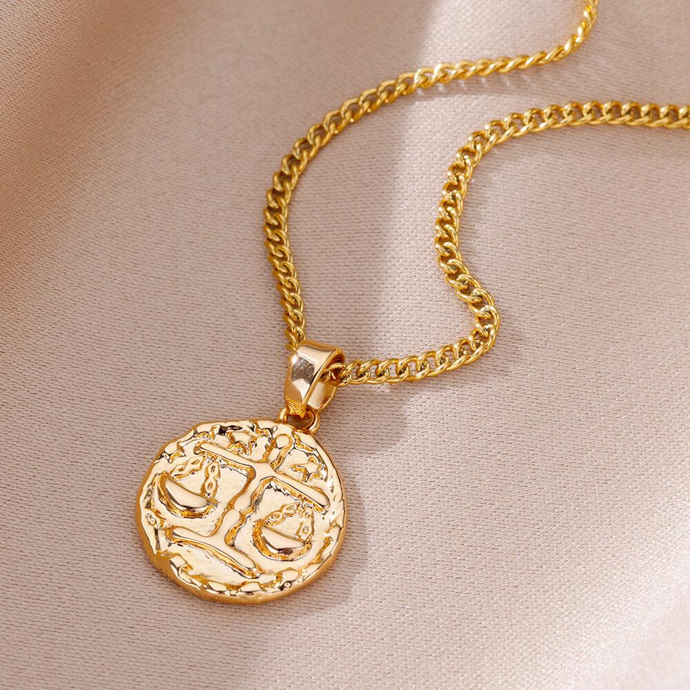 Ретро-дизайн 12 созвездий круглое фирменное ожерелье кулон тисненый Ins стиль монета ключичная цепочка женское ожерелье Козерог