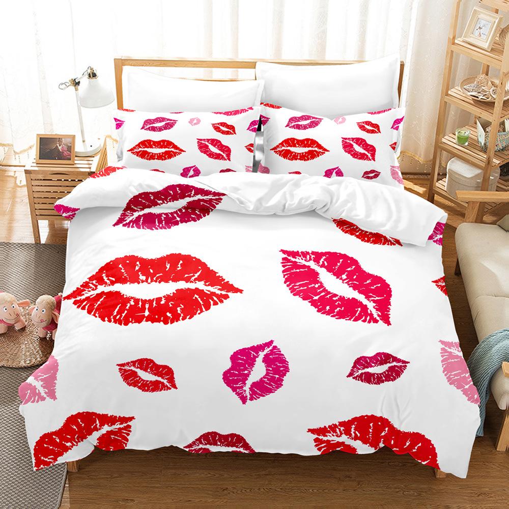 3D сексуальный комплект постельного белья с красной губой из микрофибры, роскошный пододеяльник с принтом, наволочка 2/3, подарок на день рождения AU180 * 210, полноразмерный быстросохнущий мягкий домашний текстиль