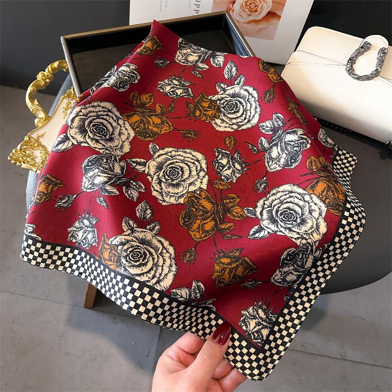 Silk Scarf for Women 70X70cm Square Scarf Sun Protection Shawl Versatile Neckerchief Headscarf Hair Band Accessories