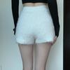 Женские сексуальные шорты, пушистые повседневные тонкие шорты, женские осенне-зимние эластичные вязаные шорты с высокой талией