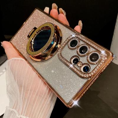 Для Samsung Galaxy S25 S24 Ультра роскошный блестящий зеркальный держатель с покрытием Flash Diamond Frame чехол для телефона Samsung S22 S23 S24 S25 Plus чехол