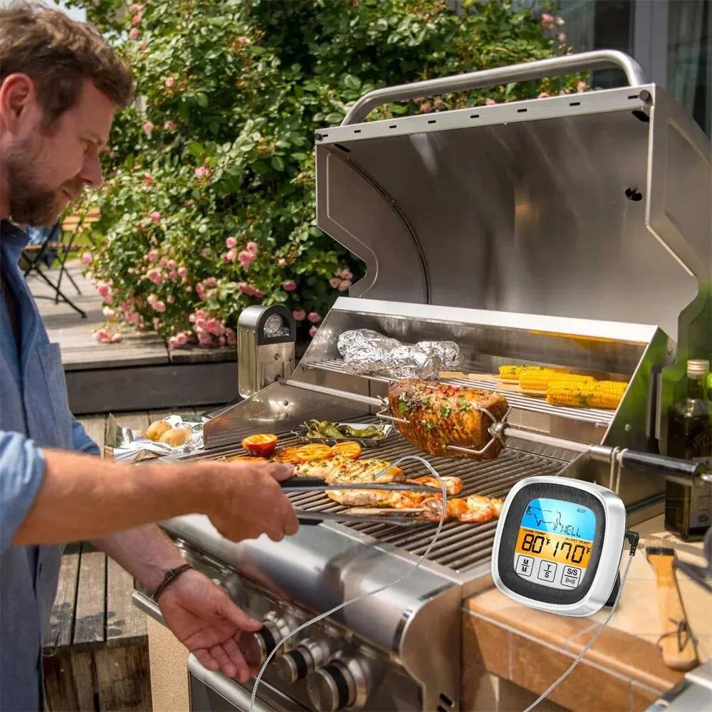 Цифровой кухонный термометр с щупом, сенсорный экран, инструмент для измерения температуры мяса, барбекю, продуктов, таймер для стейка, барбекю, кулинарный инструмент