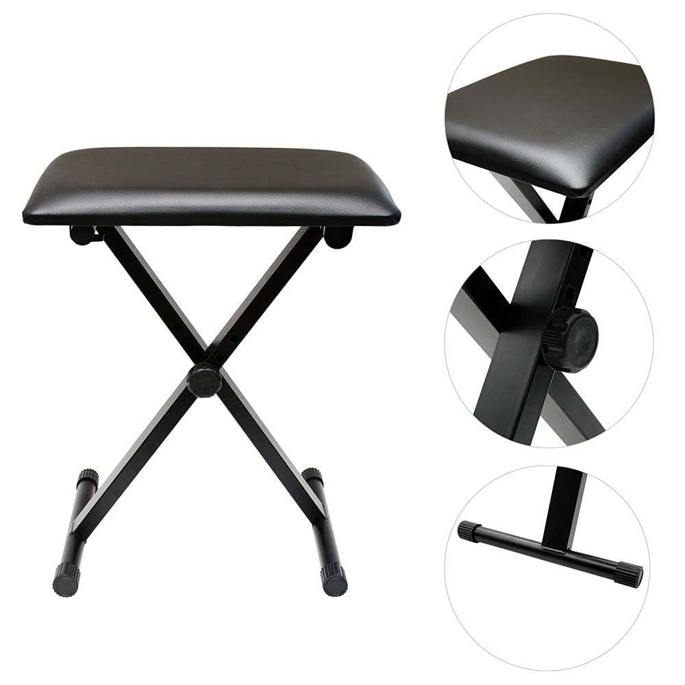 AKOZLIN Складной стул для фортепиано в форме буквы X, скамейка для клавиатуры с 3 уровнями регулировки высоты, стул для фортепиано, стул для клавиатуры, скамейка для клавиатуры, черный, ширина 40 x