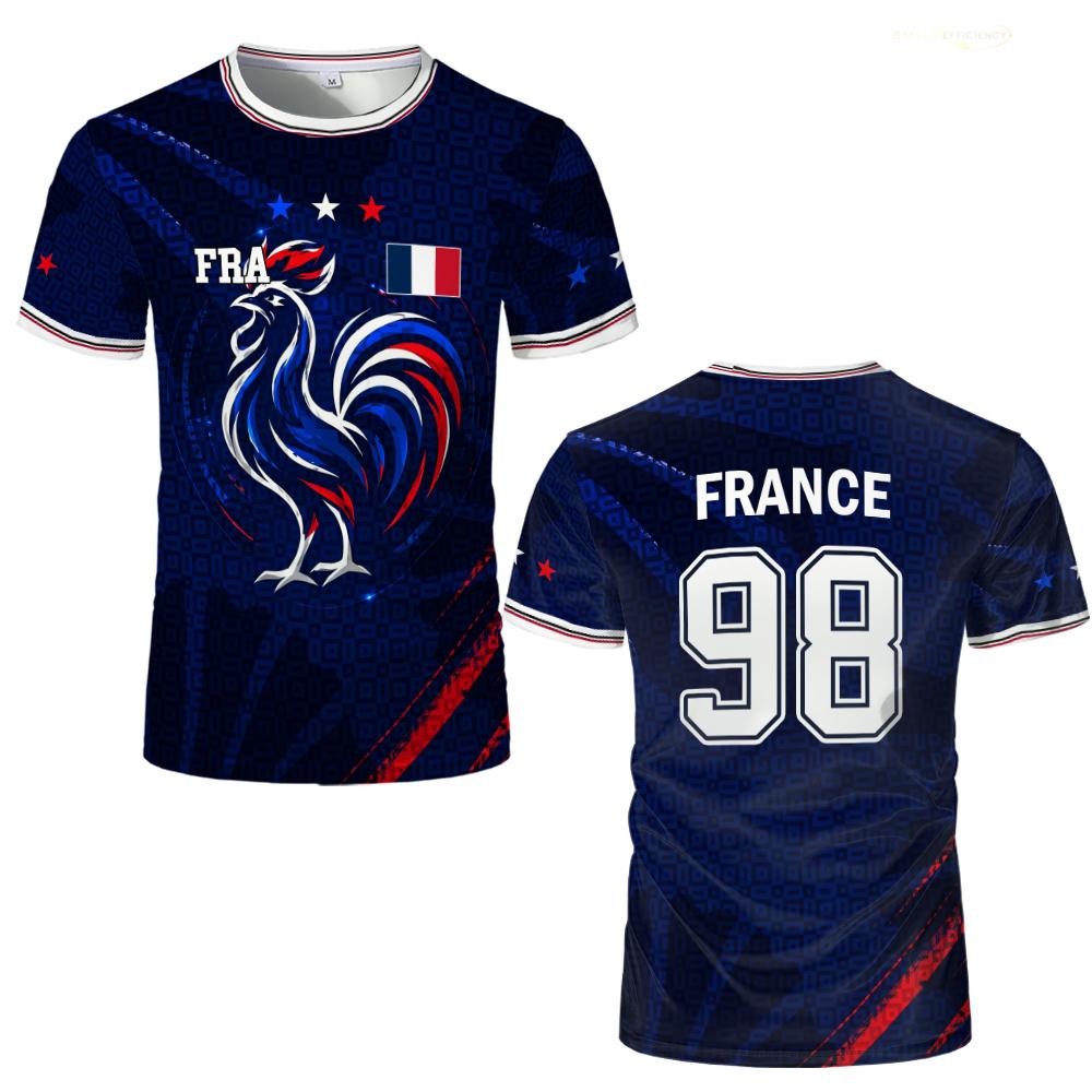 French Flag 3D Printed Football Shirt Summer Street Casual Short Sleeve Top Men's Sports Training Breathable Short Sleeve T-shirt
