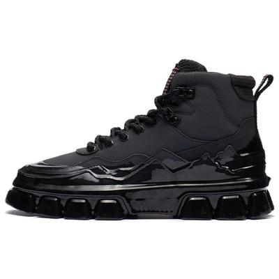Li Ning CF Tracing Lingjun Коровья кожа Нескользящие Износостойкие Высокие Кеды для Скейтборда Унисекс Черные AGCR488-2