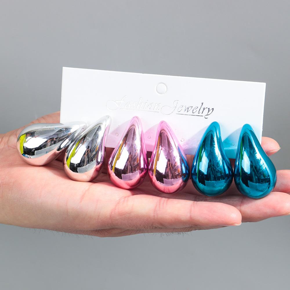 Extra Large 3pair Acrylic Chunky Waterdrop Earring Dupes for Women Metallic Color Teardrop Y2K Earring Hoops Jewelry Lightweight