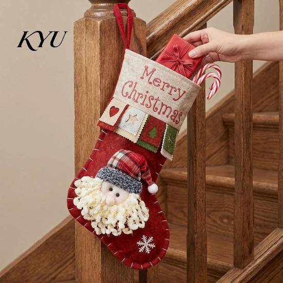 Three Dimensional Christmas Tree Pendants 18 Inch Large Stockings, 3D Santa/Snowman/Reindeer Xmas Hanging Socks, Non-woven Holiday Ornaments