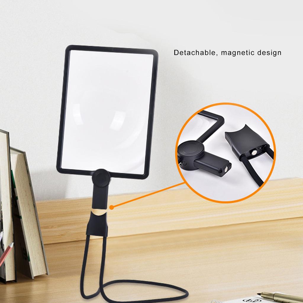 Magnifying Glass LED Cordless Neck Hanging Reading Magnifier 3X Magnification Gooseneck High Definition Magnifier for Seniors