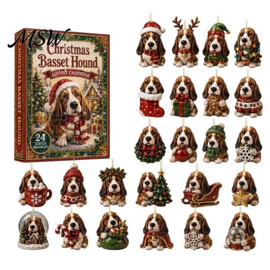 Christmas Countdown Calendar 24 Day Dog Advent Calendar, Cute 2D Flat Chihuahua Hanging Ornaments, Unique Gift for Moms And Dads Different Acrylic