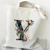 26 Letters Flower Tote Bag For Women Eco Reusable Shoulder Bagslarge Capacity Canvas Casual Harajuku Shopping Shopper Handbag