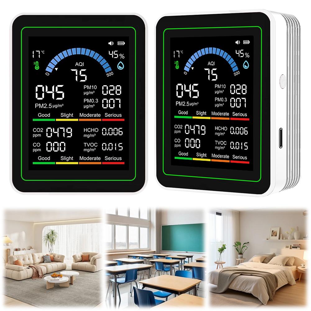 Multifunctional Air Quality Monitor AQI CO CO2 PM0.3 PM2.5 PM10 HCHO TVOC Temperature and Humidity CO2 Air Quality Detector