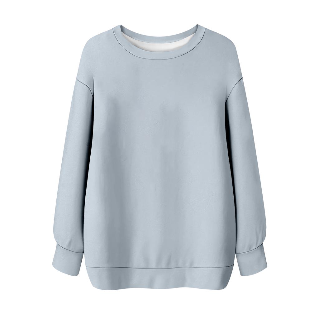 Женская однотонная футболка с круглым вырезом и длинными рукавами, свитшот