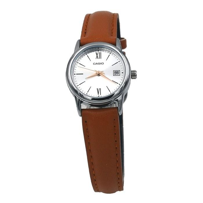 Casio LTP-V002L-7B3 Women's Standard Analog Brown Leather Band Silver Dial Date Watch