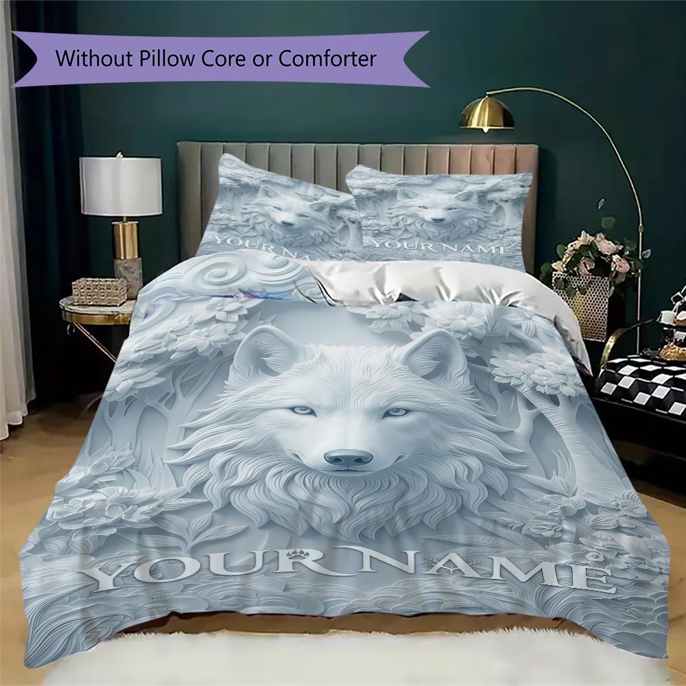 Custom Name Wolf Pair Forest Bedding,Quilt Set Quilt Cover Pillowcase Home Birthday Gift(1 * duvet cover + 2 * pillowcase, without core)_lx
