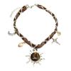 Niche Maillard Double Layer Brown Leather Clavicle Chain Women Octagram Sun Pendant Retro Daily Street Fashion Neck Accessory Gift