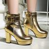 Metallic Red Gold Platform Ankle Boots Women High Chunky Heels Silver Pink Party Dress Lady Winter Plush Punk Buckle Short Boots