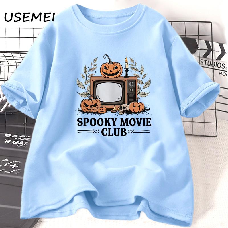 Spooky Movie Club T Shirt Funny Halloween Horror Fall Pumkin Graphic T Shirts Women Men Loose Cotton Short Sleeve Tees Clothes
