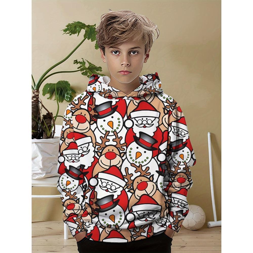 Детская смешная рождественская толстовка, свитшот с длинным рукавом с Сантой и оленями, рождественский подарок для мальчиков