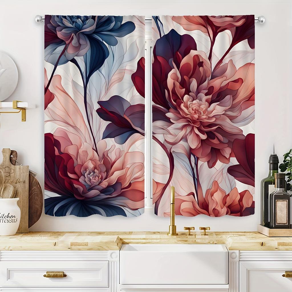 2 Pieces Vintage Peony Floral Print Curtains - Polyester Fabric, Machine Washable, Perfect for Living Room or Bedroom Decoration