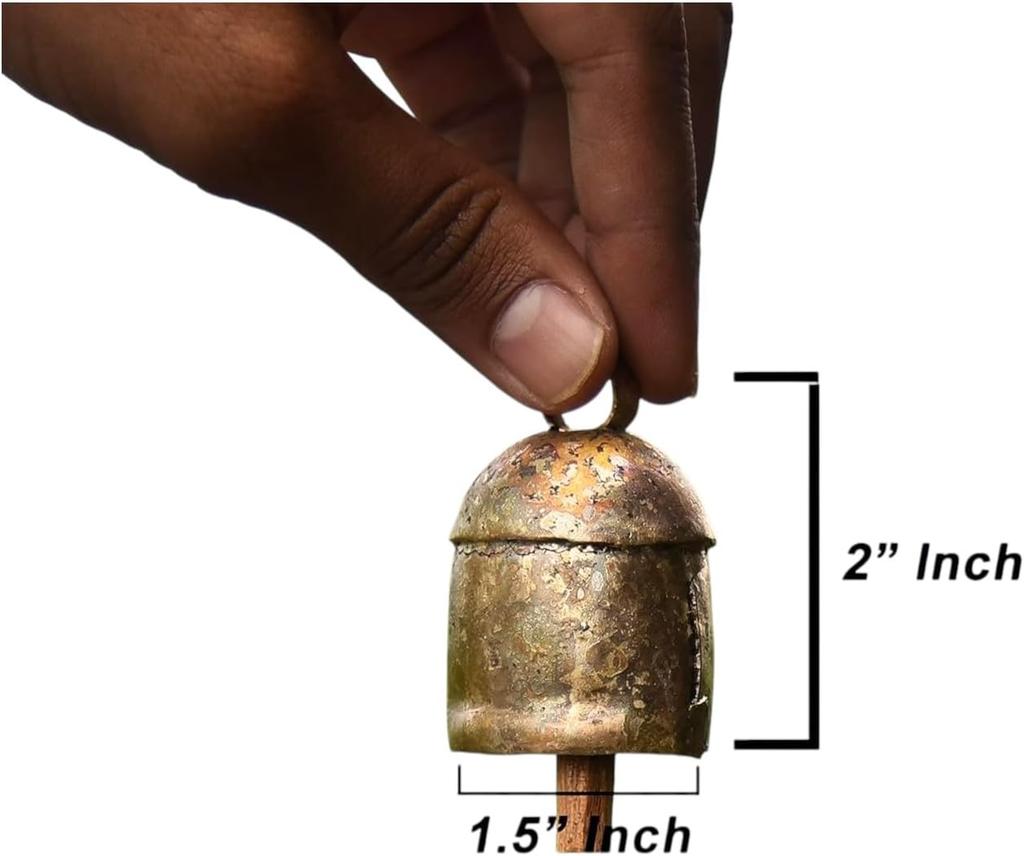 Small Metal Cow Bells 2 Inch Rustic Gold Set of 10 Handmade Jingle Bells for Crafts, Wind Chimes, Christmas Ornaments, Boho Home Decor