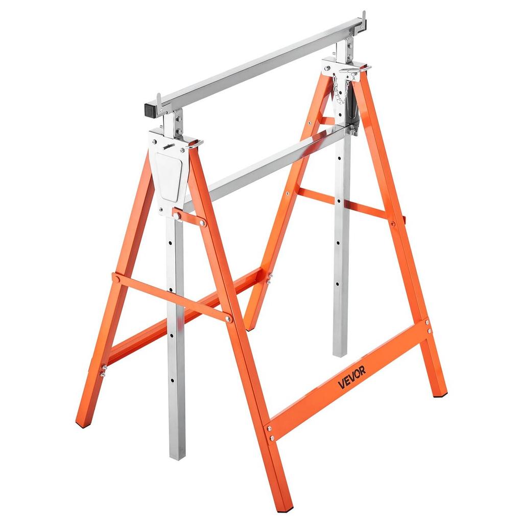 Saw Horses, 2 Pack Folding Work Horses, 199.6 kg Load Capacity Sawhorse with Heavy Duty Legs, Adjustable Height Saw Horse with Non-Slip Foot Pads, for
