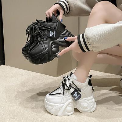 Женские кроссовки на платформе 9,5 см, шнуровка, осенние спортивные папины кроссовки, высокие массивные повседневные туфли, женские туфли на толстой подошве, сетчатые белые туфли
