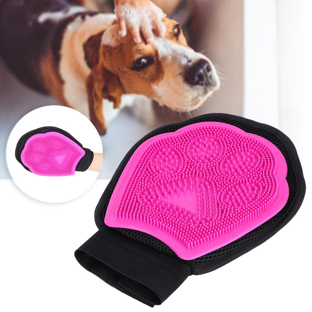 1PCS Pet Dog Cat Breathable Massage Glove Grooming Hair Comb Cleaning Bath BrushPink