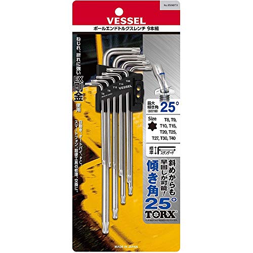 VESSEL Ключ Torx 8509BTX L-образной формы, Набор из 9 штук, Bal