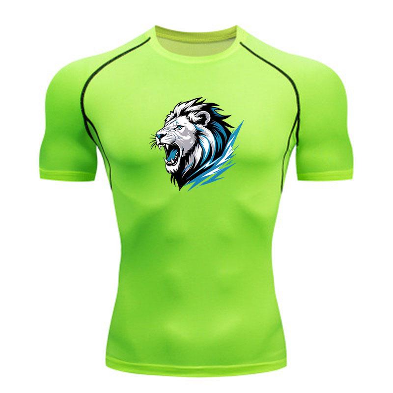 Men's Compression Fitness T-Shirt, Roaring White Lion Blue G
