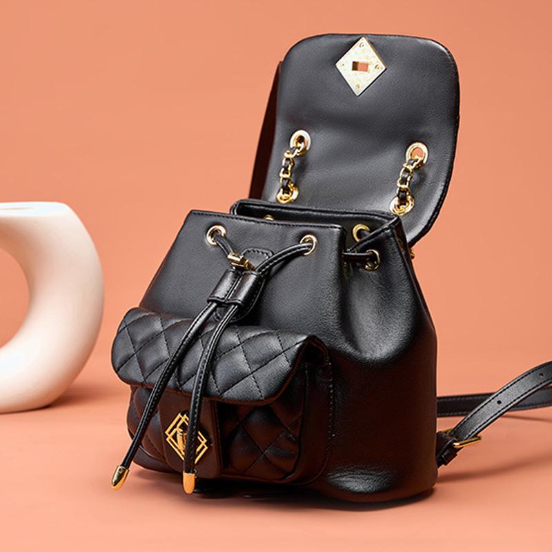 Сумка из натуральной кожи, маленький мини-рюкзак, женская сумка, рюкзак из воловьей кожи с ромбами, женский новый модный маленький рюкзак с язычком