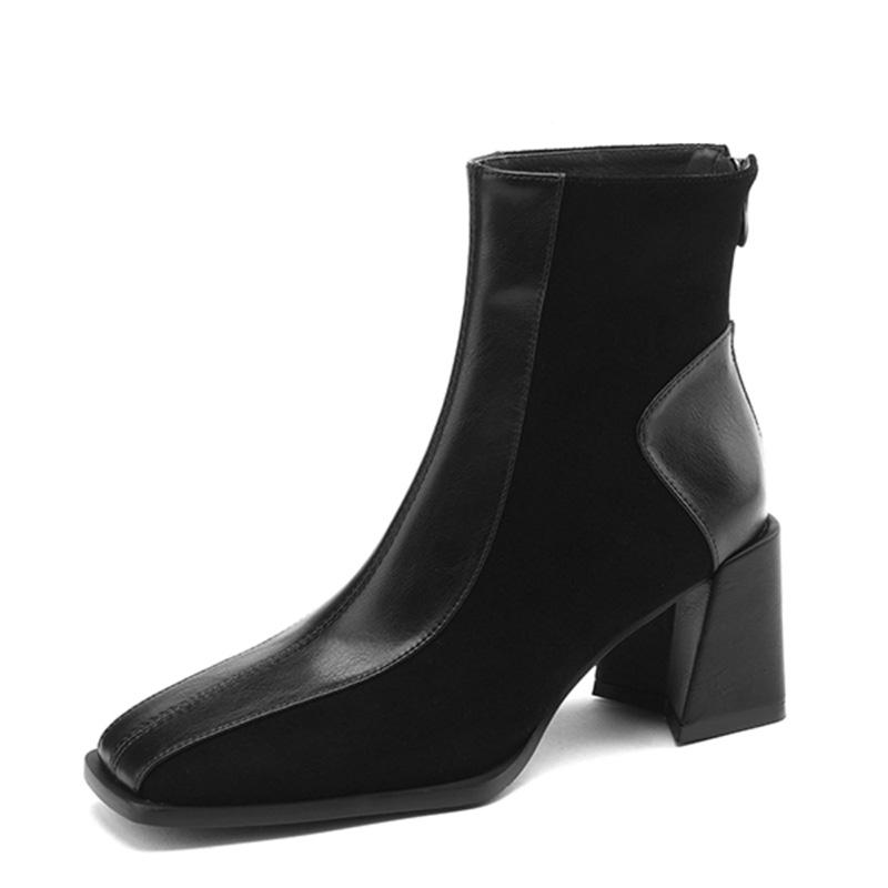 Осенние винтажные женские ботильоны на толстом каблуке, модные ботильоны с квадратным носком для элегантных современных леди