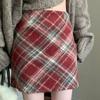 Осенне-зимняя клетчатая шерстяная юбка в стиле ретро для колледжа, утягивающая и пышная клетчатая юбка с высокой талией