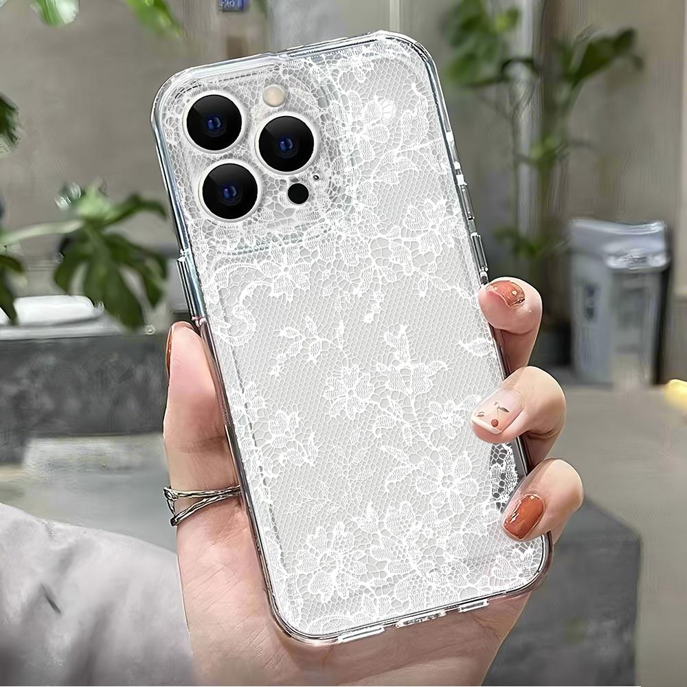 Элегантный Романтичный Белый Кружевной Узор Чехол для Телефона Для iPhone 17 Pro Air 16 15 14 13 12 11 Pro Max 7 8 Plus SE2 16E Мягкий Прозрачный Чехол