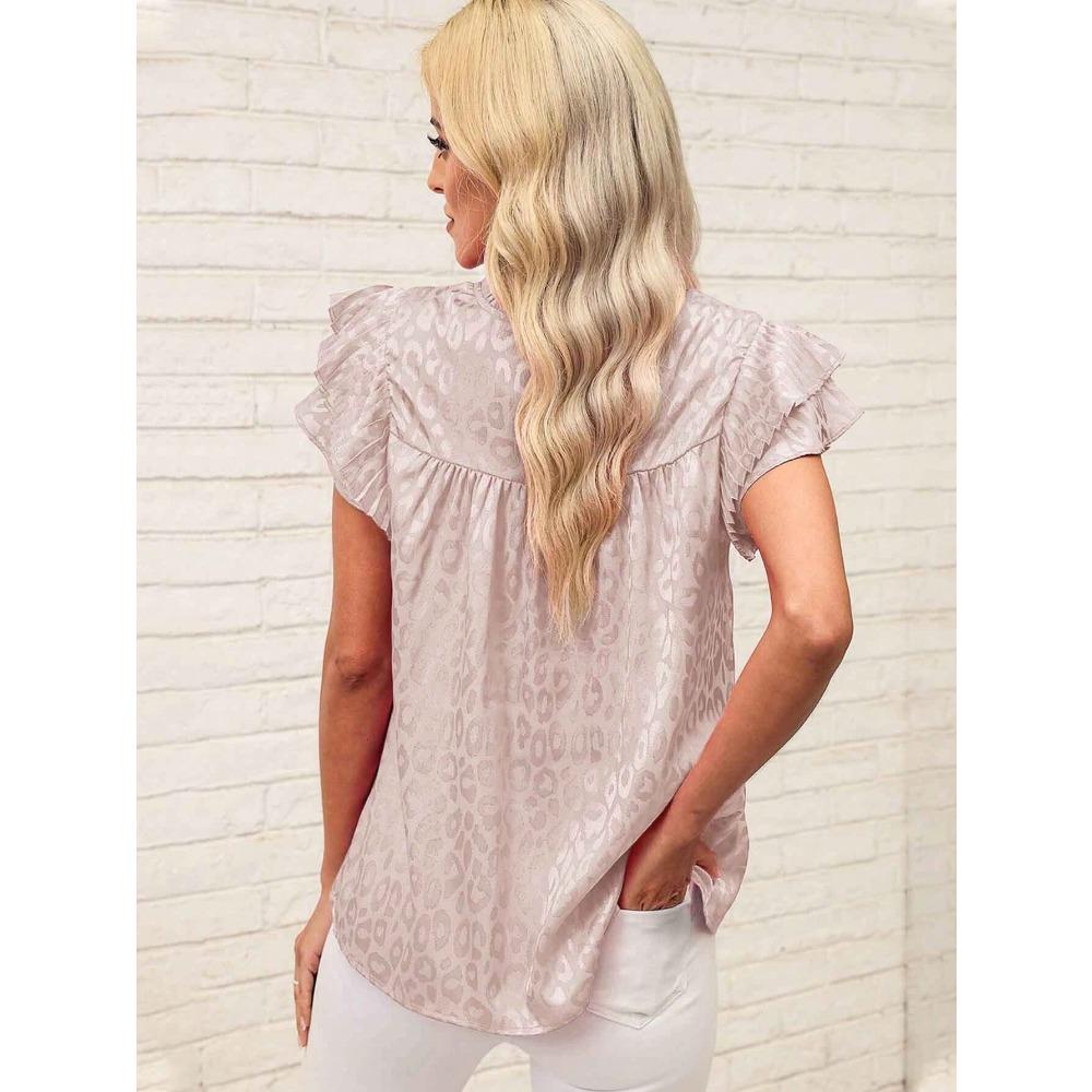 GMXIA Женская летняя мода, универсальный топ с принтом в виде лотоса и волнистым вырезом