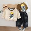 Комплект с длинными рукавами для мальчика 0-5 лет, детская толстовка с круглым вырезом и рисунком, повседневные джинсовые брюки, удобная одежда для малышей