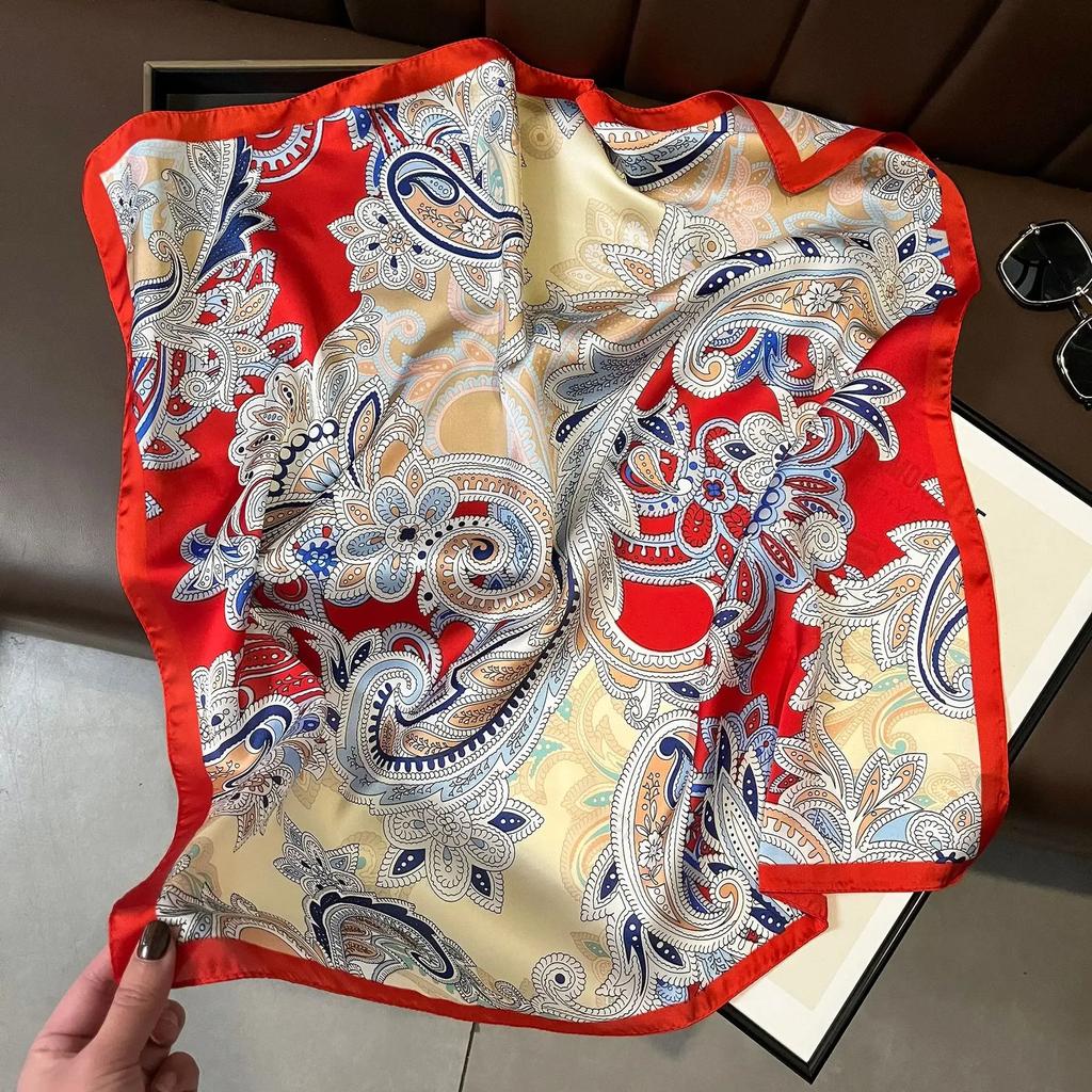 Plaid Silk Square Scarf Women Satin Shawl Wrap Hijab Female Hair Band Wrist Luxury Headkerchief 70*70cm Echarpe Bandana