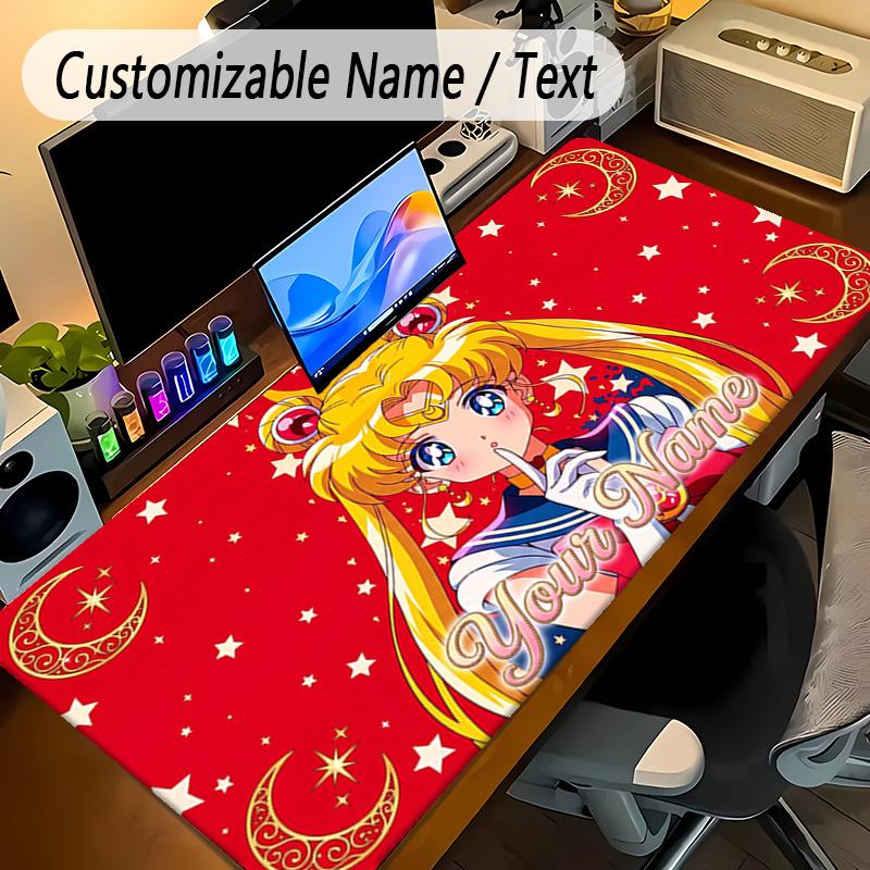 Large Mouse PadSailor Moon Custom Name Text Personalized Desk Mat Non Slip Gaming Pad