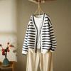 Cardigan Sweater 2023 Spring and Autumn Outwear Retro Art Top Loose Cardigan Sweater Women Outwear Stripe Knitted Sweater Coat