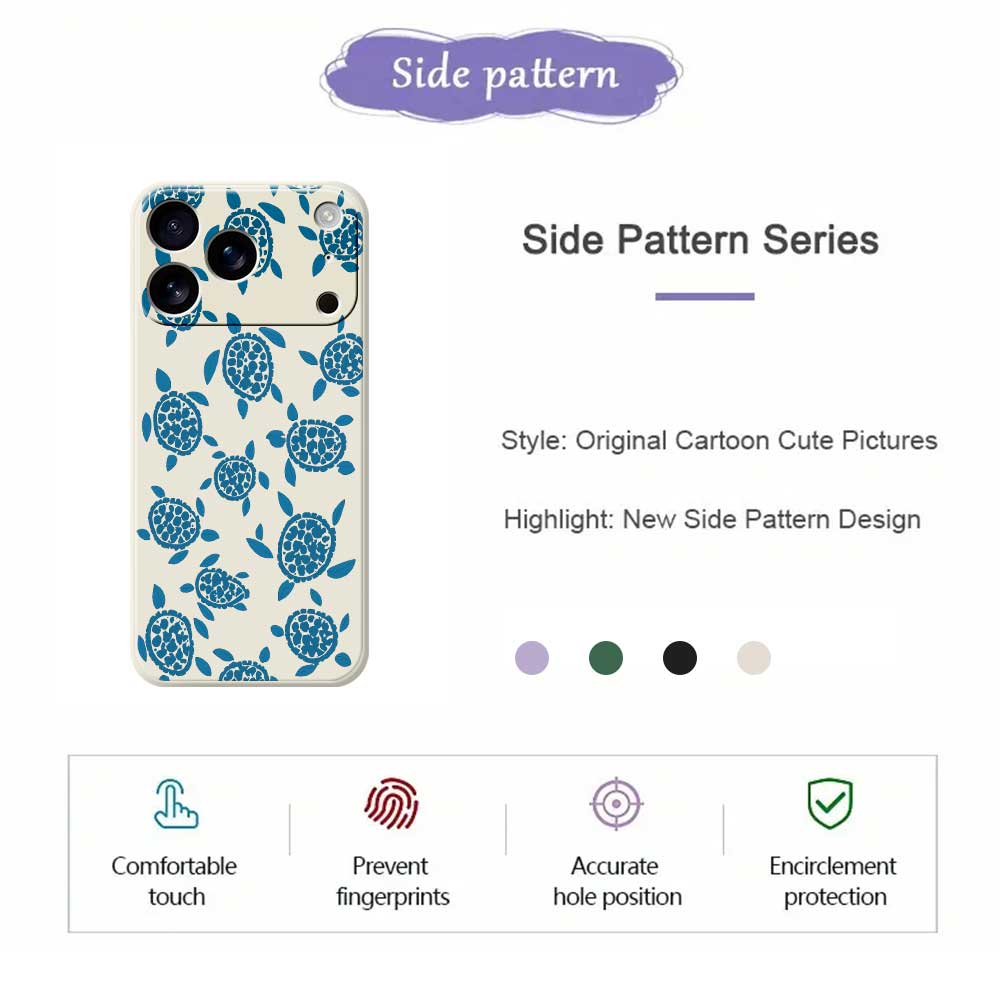 For iPhone 17 Pro Case Blue Turtle Pattern Printing Straight Edge TPU Phone Back Cover