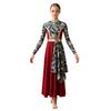 Girls Modern Worship Dancewear Mock Neck Long Sleeve Printed Asymmetrical Drape Dress Back Invisible Zipper for Stage Ministry