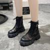 Fashion Punk Style Platform Lace-up Short Shoes for Woman Booties with Laces Footwear Chunky Women's Ankle Boots Biker Combat Black Hot