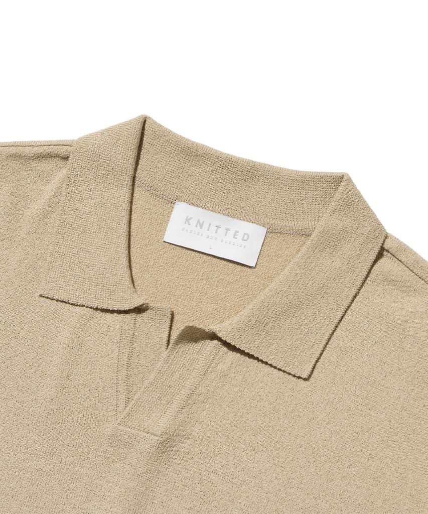 KNITTED Cool Summer Essential Open Collar Knit Tee Beige