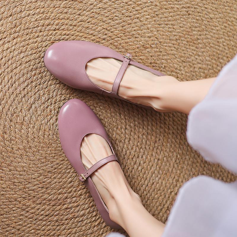 Krazing Pot Кожа коровы весна лето размер 41 толстый низкий каблук плоский с круглым носком женские неглубокие балетки