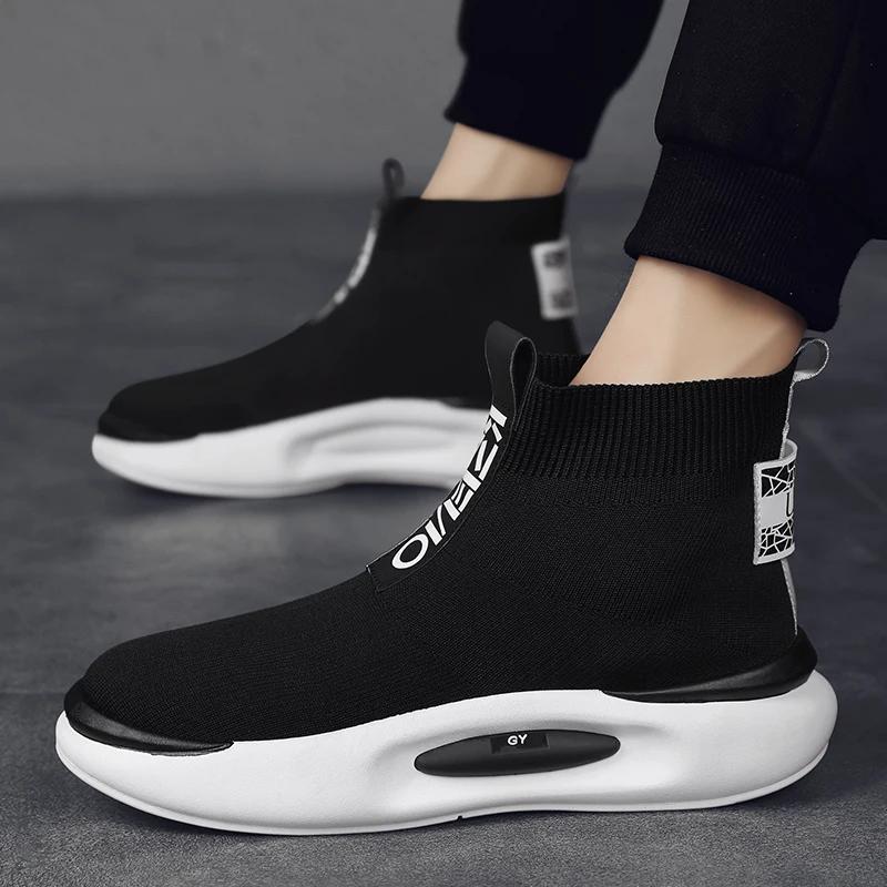 2025 Spring New Mens Casual Shoes Fashion High Elastic Socks Male Sneakers Comfortable Breathable Solid Color High-top Man Shoes