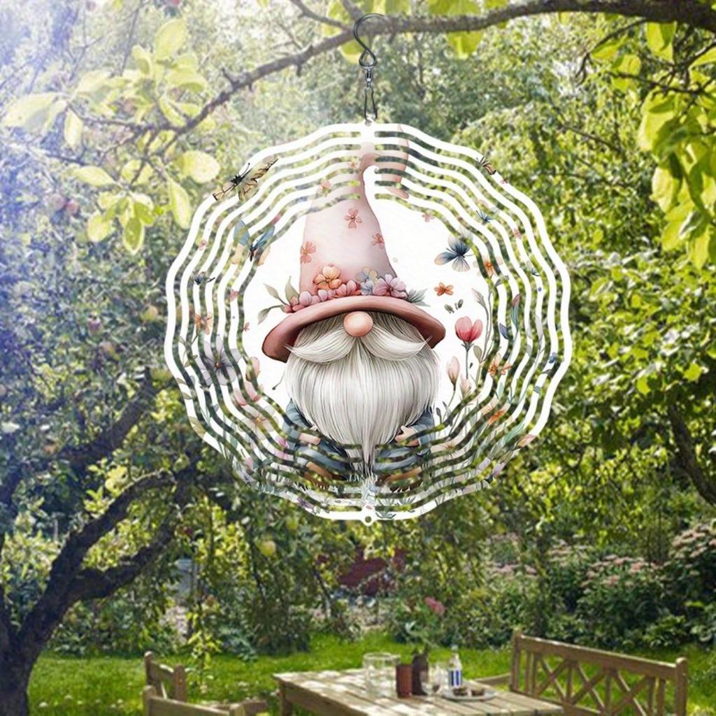 1 шт. Металлический колокольчик ветра с дизайном цветка, гнома и бабочки, вращающийся на 360° крючок для сада, патио, балкона, внутреннего и наружного праздничного декора